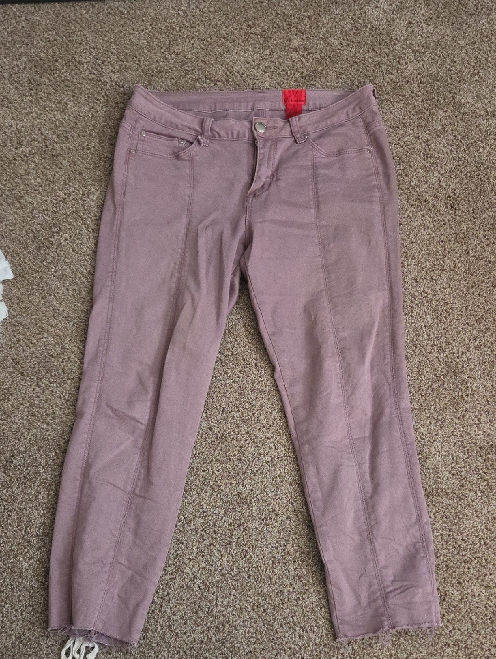 V Cristina Mauve-Pink Jeans White Stitching Up The Back Of The Legs